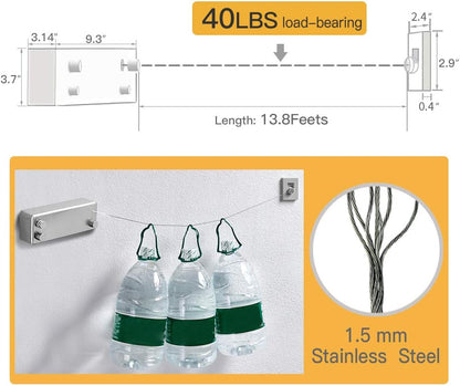BESy Retractable Clothesline ABS case+Aluminum Dryer with Adjustable Stainless Steel Double Rope String Hotel Style Heavy Duty,Wall Mounted Method, 13.8 Feets,White