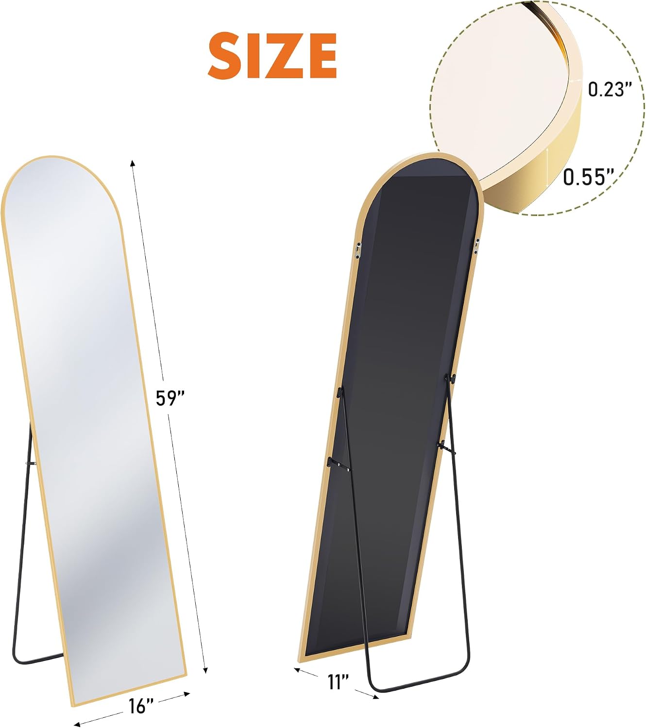 OLIXIS 64"x 21.5" Arched Mirror Full Length, Full Body Mirror with Stand, Hanging or Leaning for Wall, Floor Standing with Shatter-Proof Glass for Bedroom, Living Room, Long, Black