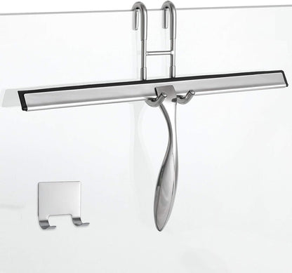 Simtive 14-Inch Shower Squeegee Set, Includes Shower Door Hook and Adhesive Hook, Squeegee for Shower Doors, Mirror and Window, Silver