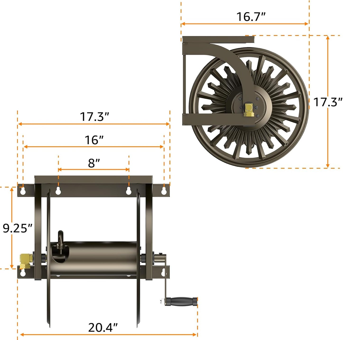 GOFORWILD Garden Wall Mount Hose Reel, Decorative Hose Reel, Garden Heavy-Duty Water Hose Holder Winder, Holds 200-Feet of 5/8-Inch Hose
