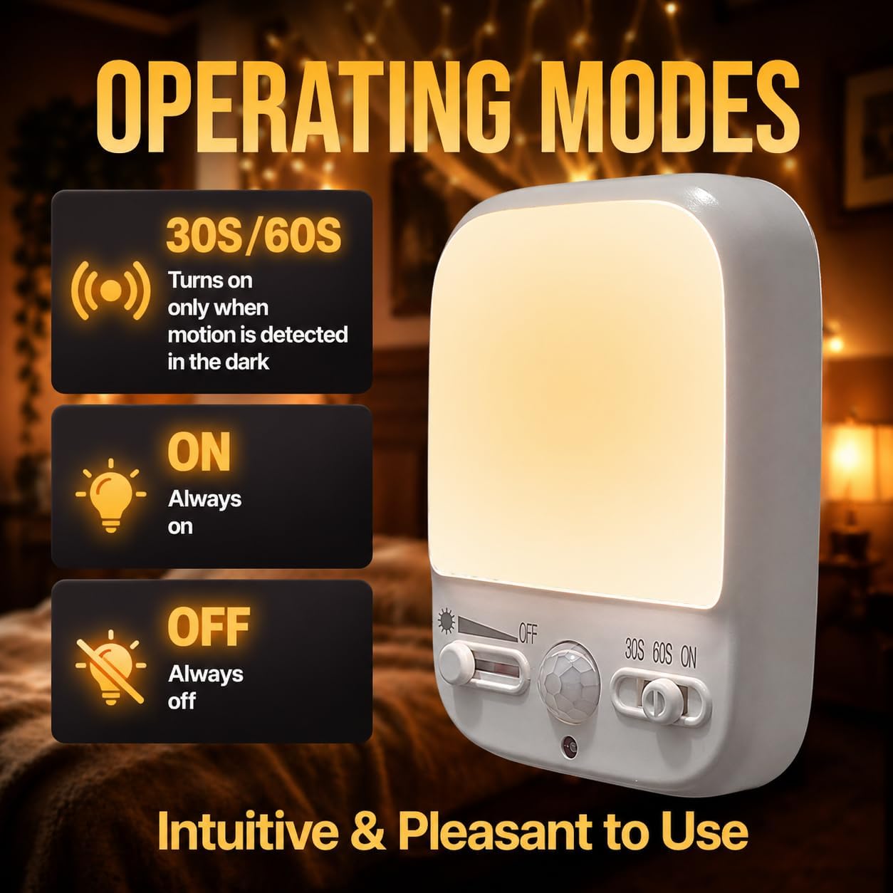 LED Motion-Activated Directional Rotating Flexible Sensor Dusk to Dawn Night Light AC Outlet Plug-in Wall Stair Lamp Indoor 360° Bedroom Hallway Stairway Garage Basement Corridor