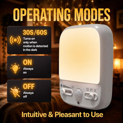 LED Motion-Activated Directional Rotating Flexible Sensor Dusk to Dawn Night Light AC Outlet Plug-in Wall Stair Lamp Indoor 360° Bedroom Hallway Stairway Garage Basement Corridor