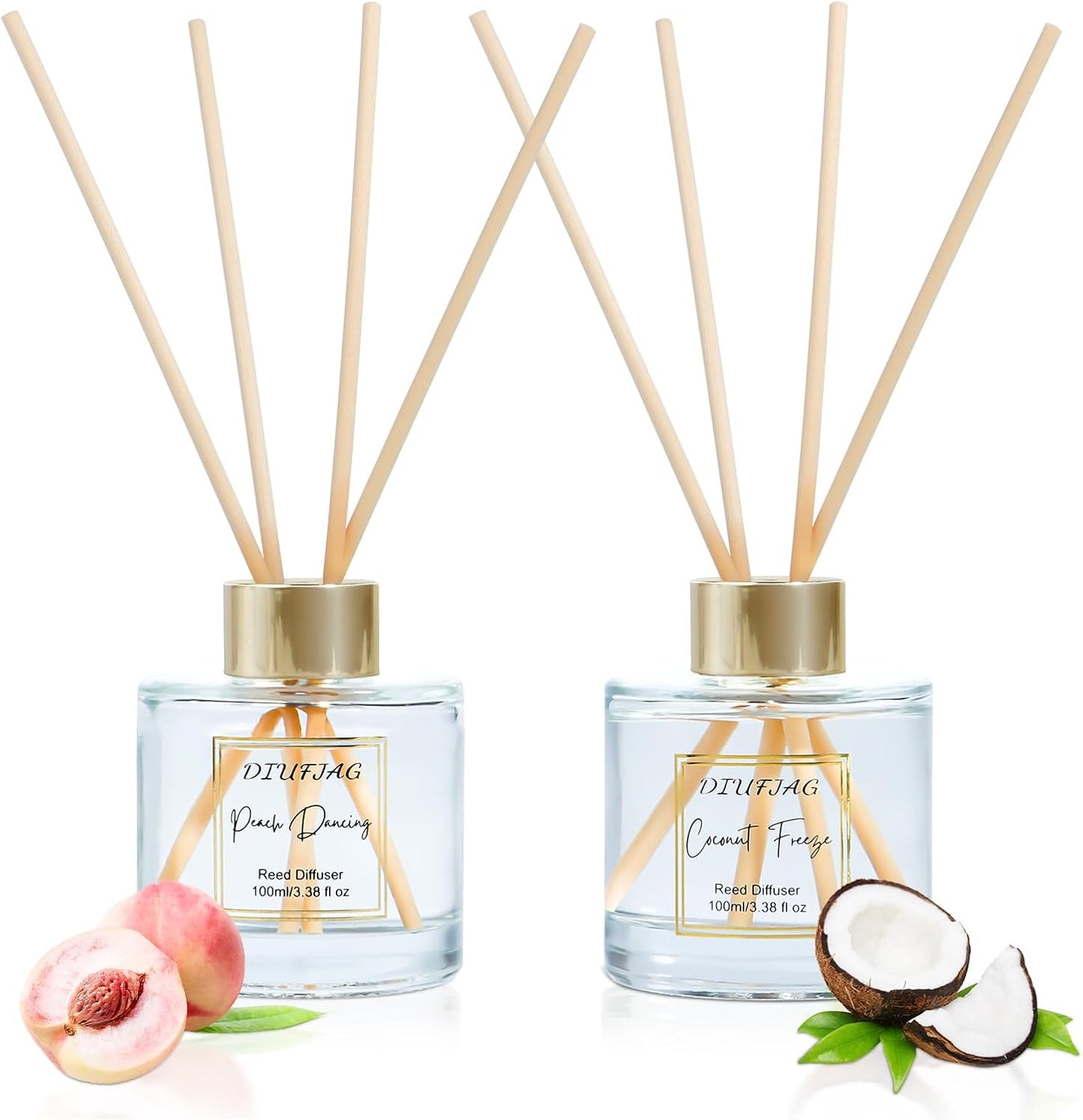 100ml Scent Diffuser with 6 Fiber Sticks, 3.5 oz Reed Diffuser Set Aromatherapy Fragrance Diffusers Air Fresheners for Home Bedroom Bathroom (Coconut)