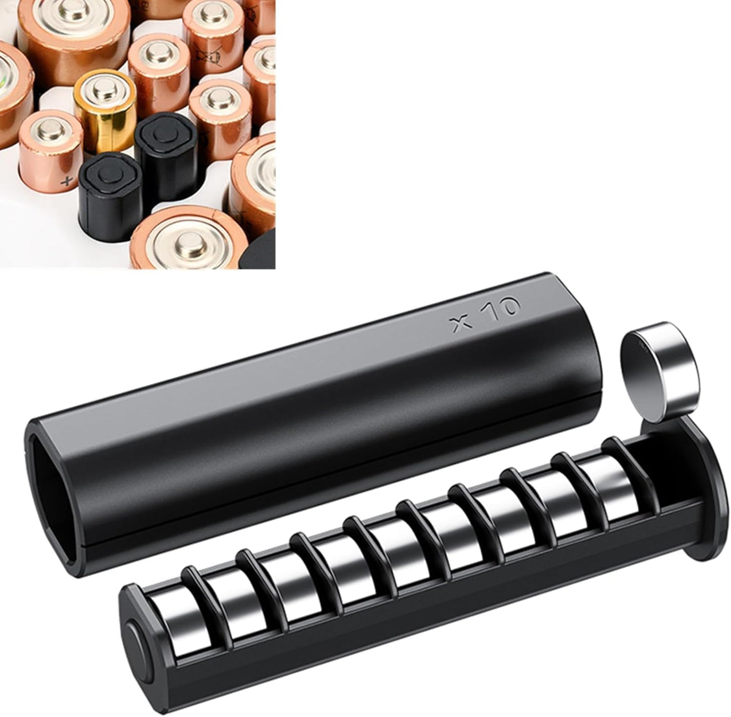 Hard Shell Battery Organizer Holder with Small Battery Tester, IP68 Waterproof Multi 82 Slots Batteries Vault Case for 40 AA & 12 AAA & 12 CR2032 CR2025 & 18 LR44 Button Cell/2 D Size Batteries Case