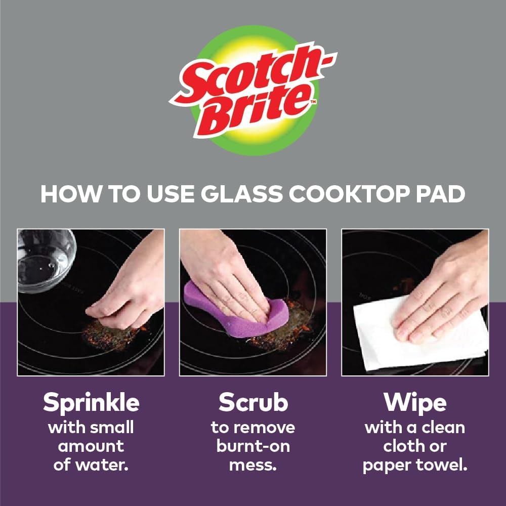 Scotch-Brite Scratch-Free Glass Cooktop Pads, Chemical Free Cleaning for Glass Stovetops, Tackle Burnt-On Messes, 2 Cleaning Pads