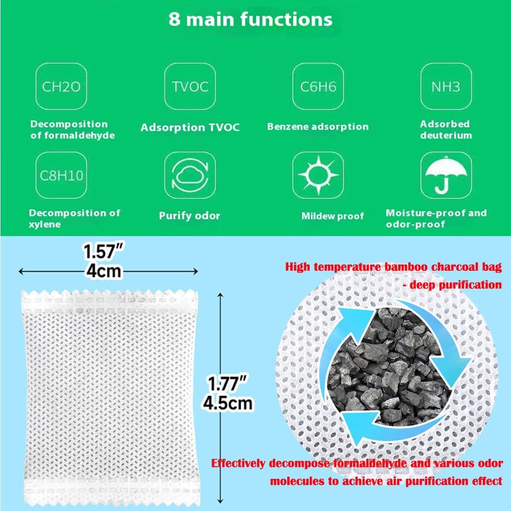 100Pack Natural Activated Charcoal Bags Strong Odor Absorber; 2g/Pack Small Air Purifying Bag for Closet or Car or Shoe ; Air Freshener and Moisture Absorbers for Home,Car,Closet,Shoe,Pets