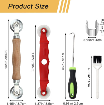 14Pcs Screen Repair Kit, Screen Repair Spline Tool 2Pcs Screen Rolling Tool with Bearing Spline Tools/Screen Spline Removal Hook/Groove Cleaning Brush/ 10Pcs Screen Installer Clips