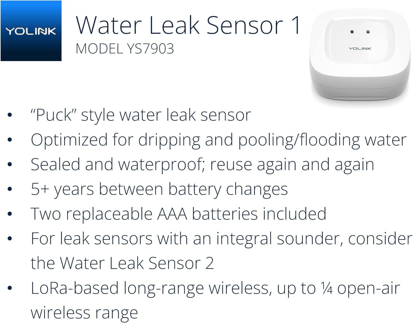 YoLink Water Leak Starter Kit: Hub + 4 Leak Sensor 1 (Silent), LoRa Long-Range, App/SMS/Email Alerts, D2D Offline Triggers, 2 AAA Up to 5-Year Battery, Compatible with Alexa/IFTTT/Home Assistant