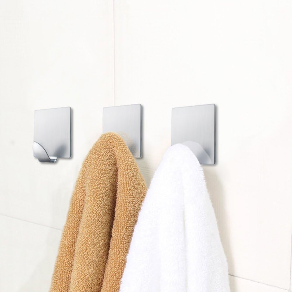 Heavy Duty Adhesive Hooks Stick on Hooks Stainless Steel Waterproof Wall Hooks Hangers for Hanging Robe, Coat, Towel, Keys, Bags, Lights, Calendars -Home Kitchen Bathroom 4-Pack