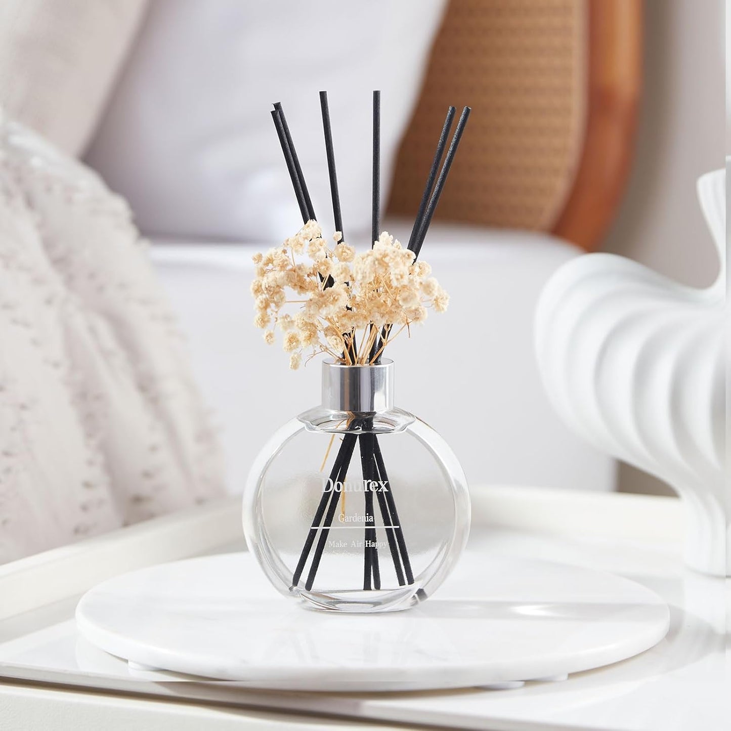 Flower Reed Diffuser Set 5.07oz Satin Rose Scent Diffuser with Sticks Home Fragrance Reed Diffuser for Bathroom Shelf Decor