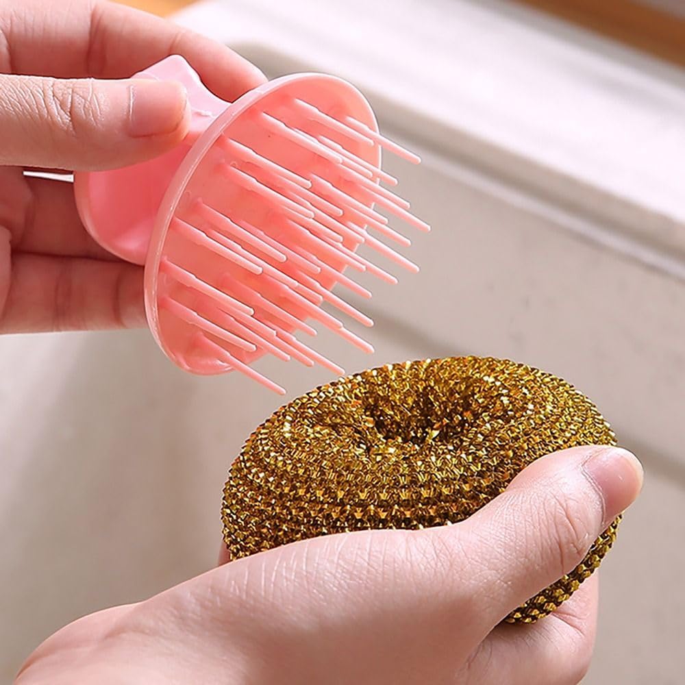 Stainless Steel Wool Scrubber with Handle Removable Cleaning Brush Heavy Duty Dish Scrubber for Cleaning Cast Iron, Dishes, Kitchen Pots, Pans, Grills, Stoves, Sink