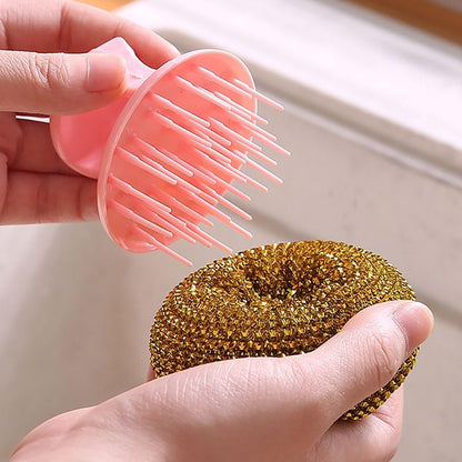 Stainless Steel Wool Scrubber with Handle Removable Cleaning Brush Heavy Duty Dish Scrubber for Cleaning Cast Iron, Dishes, Kitchen Pots, Pans, Grills, Stoves, Sink