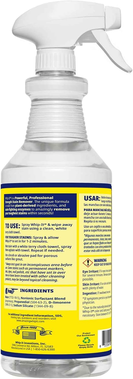 Whip It Cleaner Concentrate, Multi Purpose Stain Remover, Plant Based Enzyme Cleaner, Cleaning Food, Grease, Coffee, Wine, Baby Stains, Over 500 uses, Made in the USA, 1 Gallon,128-ounce