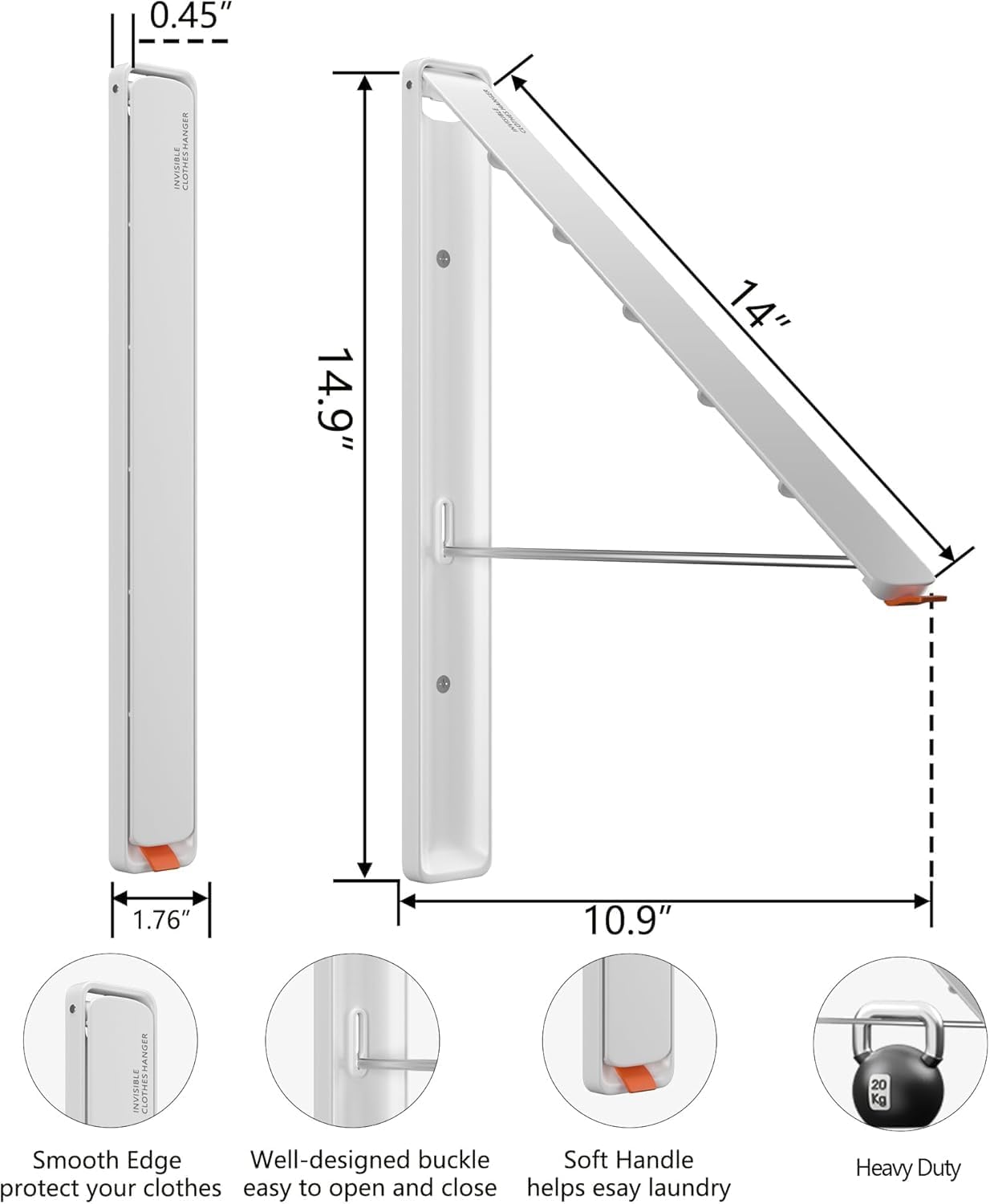 Dr.DJ Clothes Drying Rack Wall Mounted, Retractable & Foldable Clothes Hanger for Laundry Room Organization and Storage, Clothes Hanger Rack for Dorm, Closet, Balcony, Laundry Room(1P, Metal, Black)