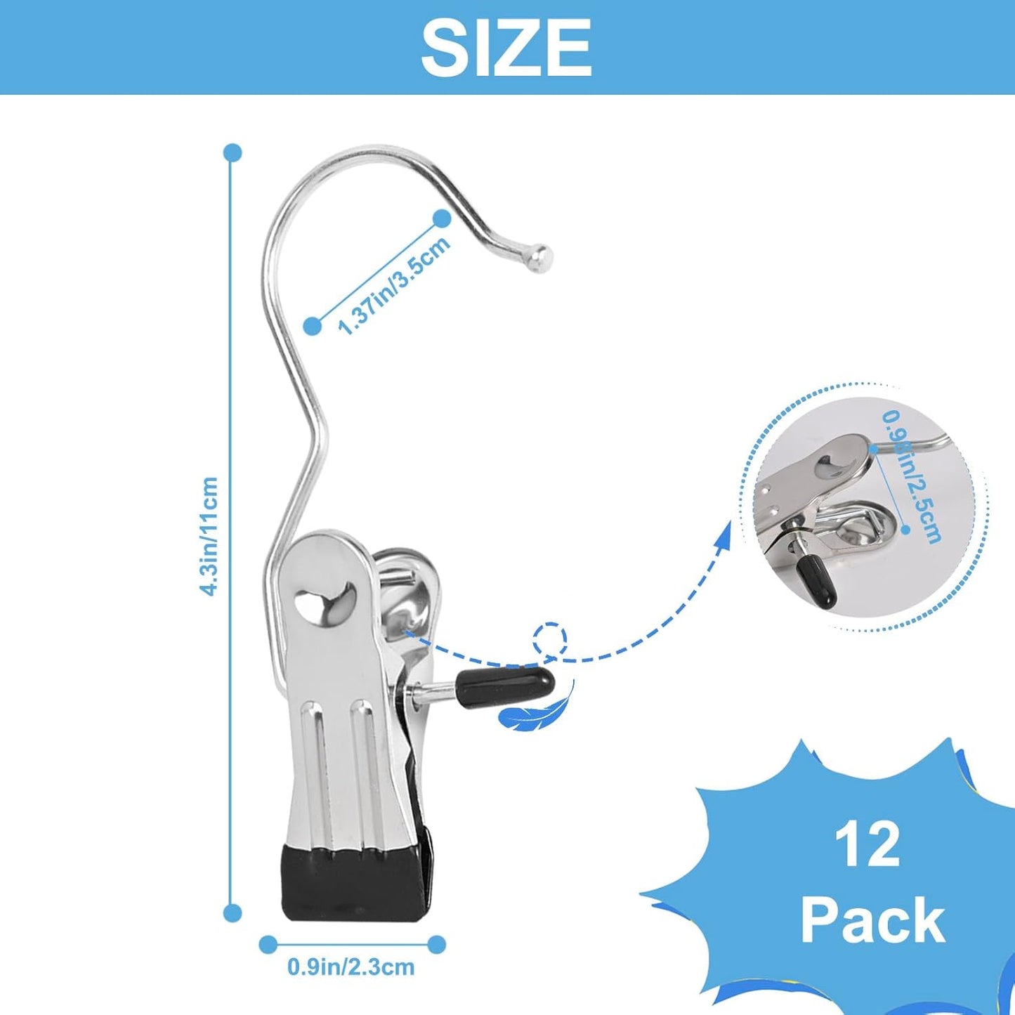 Boot Hanger Clips, Laundry Hanging Hooks Clothes Pins for Closet Organizer, Heavy Duty Hanger Clips for Pants, Socks, Towels, Hats, Boots, and Travel, Space-Saving Clothes Clips for Home Use