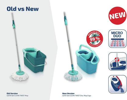 Leifheit Clean Twist Spin Mop and Bucket Set with Rollers | Telescopic Handle, 360° Joint, Spin-Dry System | Easy Glide Wheels | Blue