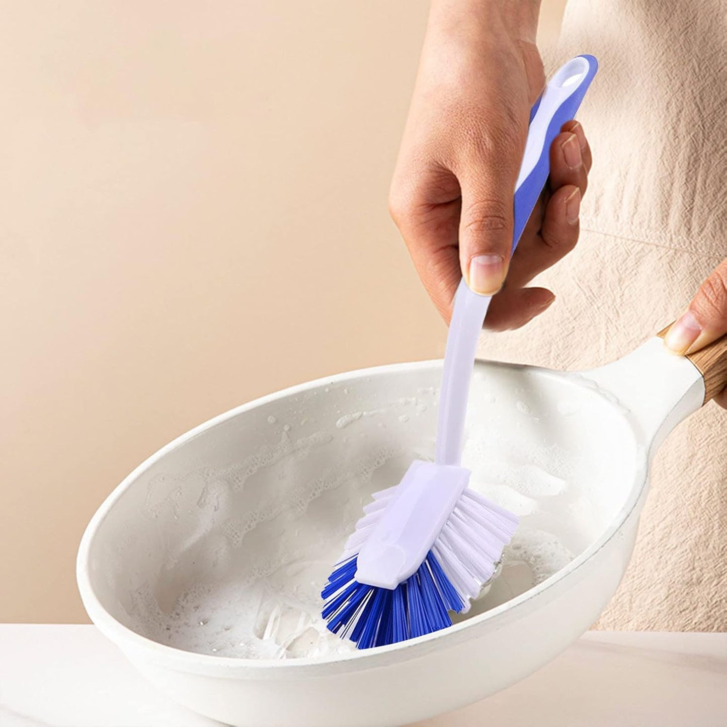 Kitchen Brushes for Dishes, Sink Brush with Stiff Bristles for Sink, Pots, Pans Stove Cookware Cleaning, Dish Cleaning Brush with Long Handle and Hook for Space Saving, Blue