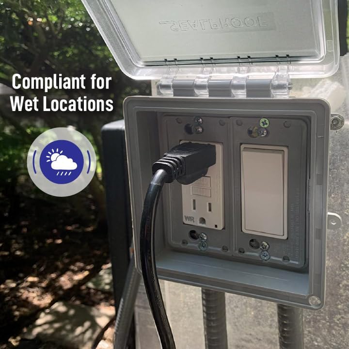 Sealproof 2-Gang Weatherproof In Use Outlet Cover | Two Gang Outdoor Plug and Receptacle Protector, Lockable, UL Extra Duty Compliant, 45 Configurations