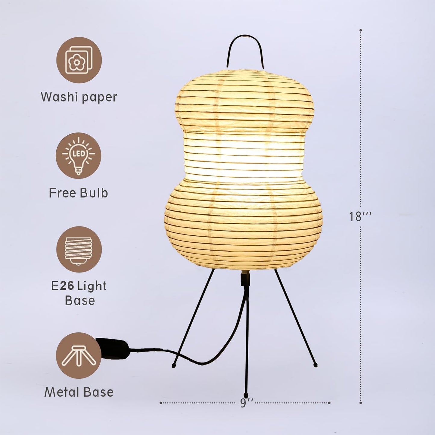 Japanese Noguchi Inspired Table Lamp Zen Rice Paper Lantern with Warm Light for Bedroom Living Room or Office Modern Japandi Decor(Segment)