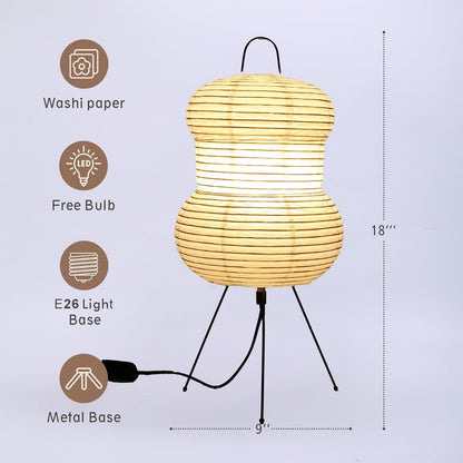 Japanese Noguchi Inspired Table Lamp Zen Rice Paper Lantern with Warm Light for Bedroom Living Room or Office Modern Japandi Decor(Segment)