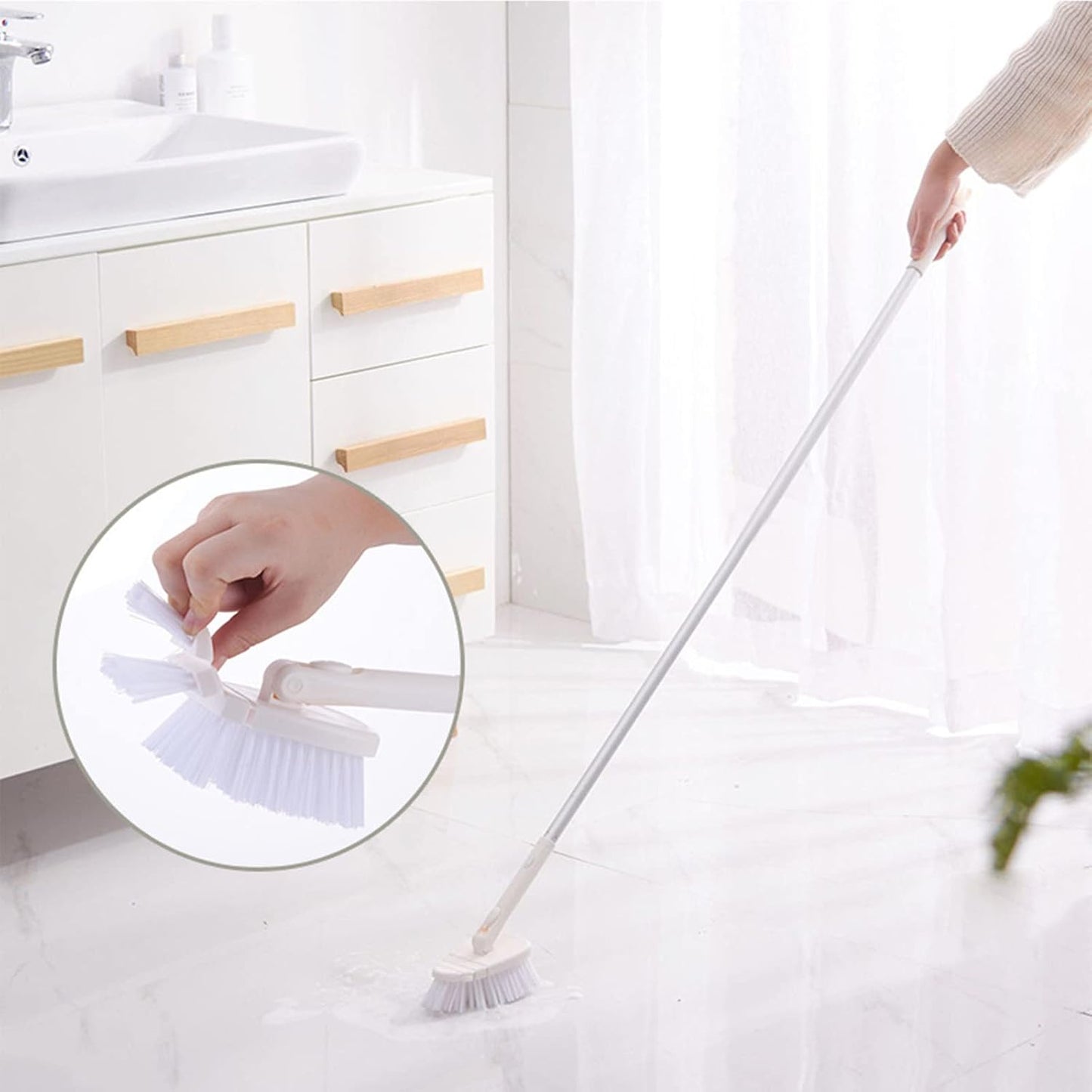 45.28 Inch Shower Scrubber, Tub Tile Cleaning Brush, Bath Cleaner Scrubber Brush with Adjustable Long Handle Scrub Brush for Bathroom Shower Bathtub Wall Mop Cleaning Scrubbing