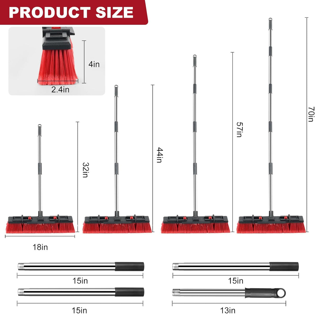 Outdoor & Commercial Heavy-Duty Push Broom with 70" Adjustable Handle – Ideal for Industrial Use Heavy Duty Durable for Garage Driveway and Sidewalk Cleaning