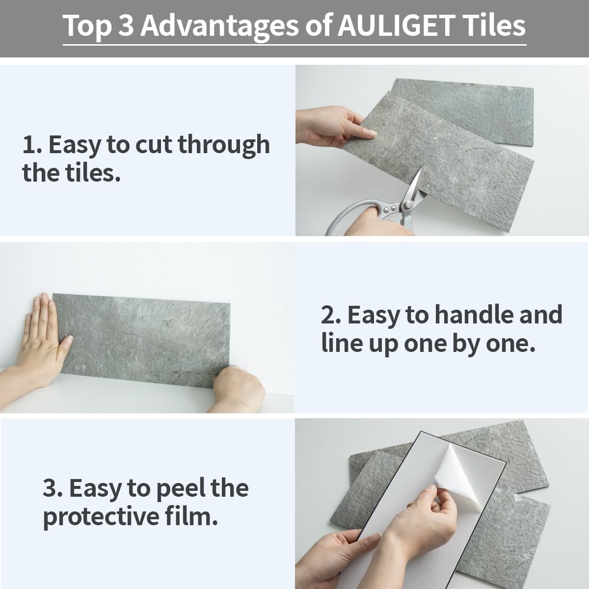 AULIGET 6" x 12" Black Slate Peel and Stick Backsplash Wall Tiles, PVC Faux Stone Stick on Tiles for Backsplash Kitchen, Bathroom, Laundry Room, Camper, Fireplace (Pack of 20)