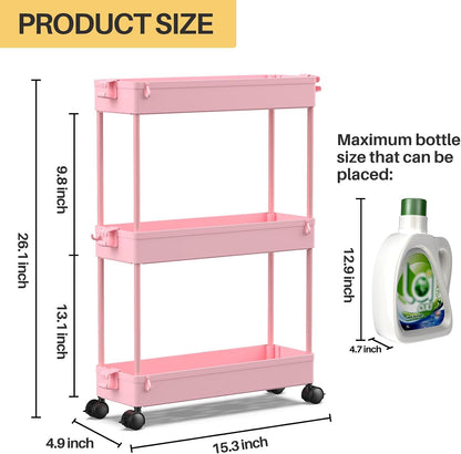 SPACEKEEPER Slim Rolling Storage Cart, 3 Tier Bathroom Storage Organizer Laundry Room Utility Cart Mobile Shelving Unit, Multi-Purpose for Kitchen Office Bathroom Laundry Narrow Places, Black