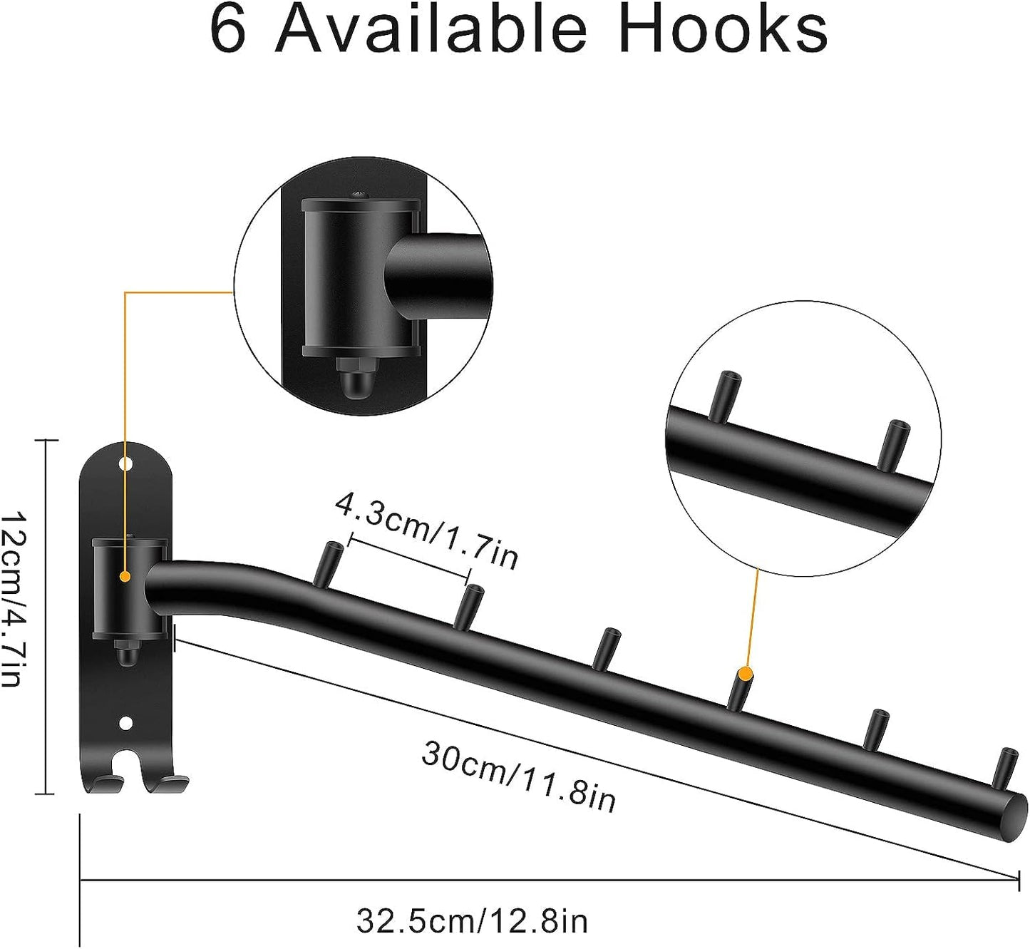 Bosszi 2-Pack Wall Mounted Folding Clothes Hanger Rack, Stainless Steel Clothes Hooks with Swing Arm Holder Space Saving Clothing Hanging System Closet Storage Organizer Heavy Duty Drying Rack (Black)