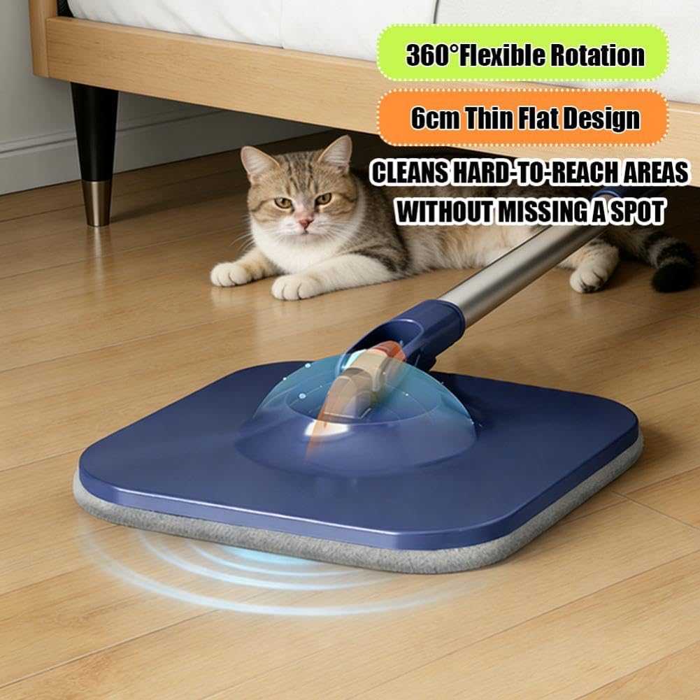 Microfiber Spin Mop Bucket Cleaning System with Wringer, 52''Long Handle & 4 Flat Mop Pads Replacement, Lazy Home Essentials for Wet Dust Hardwood Wood Wall Floor Household Cleaner Tools Set