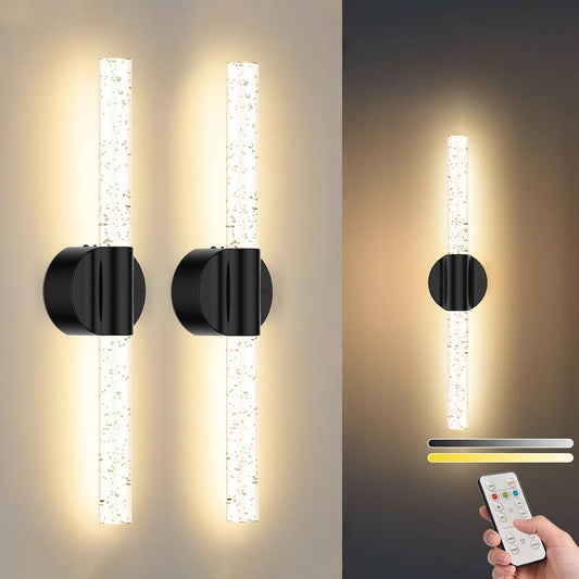 Peel and Stick on Battery Operated Wall Sconces Set of 2, Gold Wireless Magnetic Rechargeable Wall Lights with Remote & Touch Control, No Drill 3CCT Dimmable Wall Lamp for Bedroom Living Room Decor