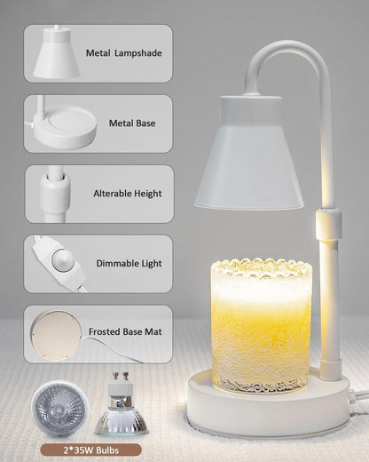 Elenhome Candle Warmer Lamp with Adjustable Height, Stepless Dimming Function-Home Decor Lamp, Metal Candle Lamp for Jar Candles, No Flame Scented Candle Warmer with 2 Bulbs (Black)