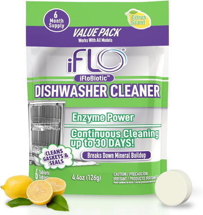 iFLO Dishwasher Cleaner Tablets & Foaming Garbage Disposal Cleaner Pods with iFLOBiotic – Bundle for Deep Cleaning & Odor Removal, and Freshness - (6 Pack each)