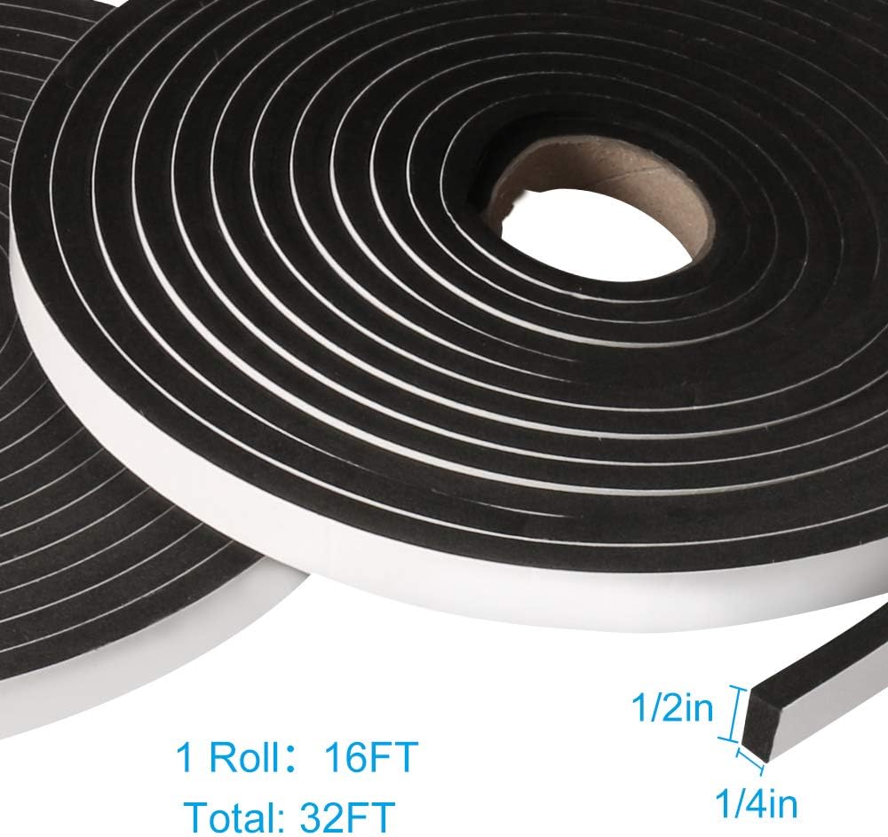 Seal Foam Tape,1/2 Inch W x 1/8 Inch T Weather Stripping for Door and Window,High Density Single Sided Closed Cell Door Insulation Weather Strip, 3 Rolls Total 50FT Black
