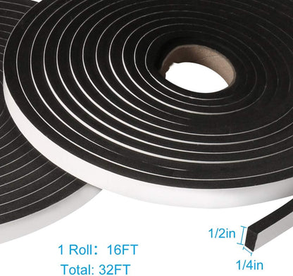Seal Foam Tape,1/2 Inch W x 1/8 Inch T Weather Stripping for Door and Window,High Density Single Sided Closed Cell Door Insulation Weather Strip, 3 Rolls Total 50FT Black