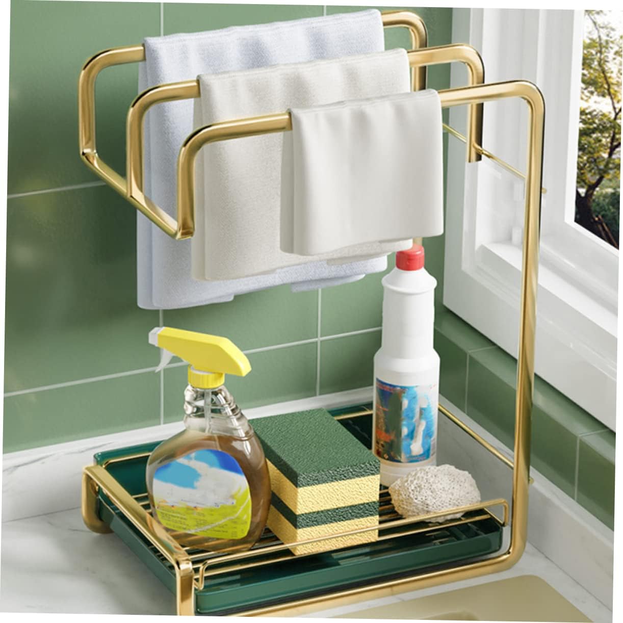 Wall Hanging Kitchen Drain Rack Practical Storage Stand for Duster Cloth Cleaning Sponge Lightweight Material with Water Tray for Easy Access and Drying Kitchen