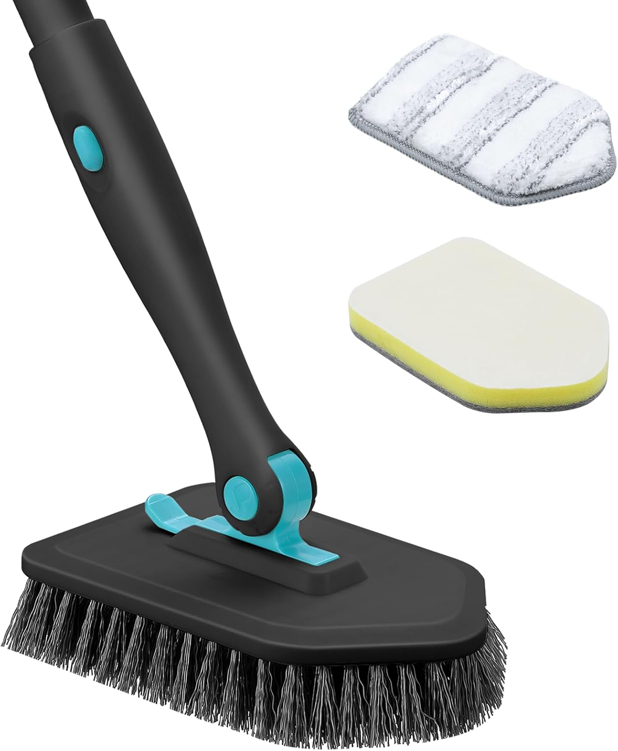 nacena Shower Scrubber with Long Handle, 3 in 1 Tile Tub Scrubber Brush with 3 Detachable Cleaning Heads Adjustable Handle Shower Cleaner Brush for Bathroom, Kitchen, Toilet, Wall, Sink, Blue White