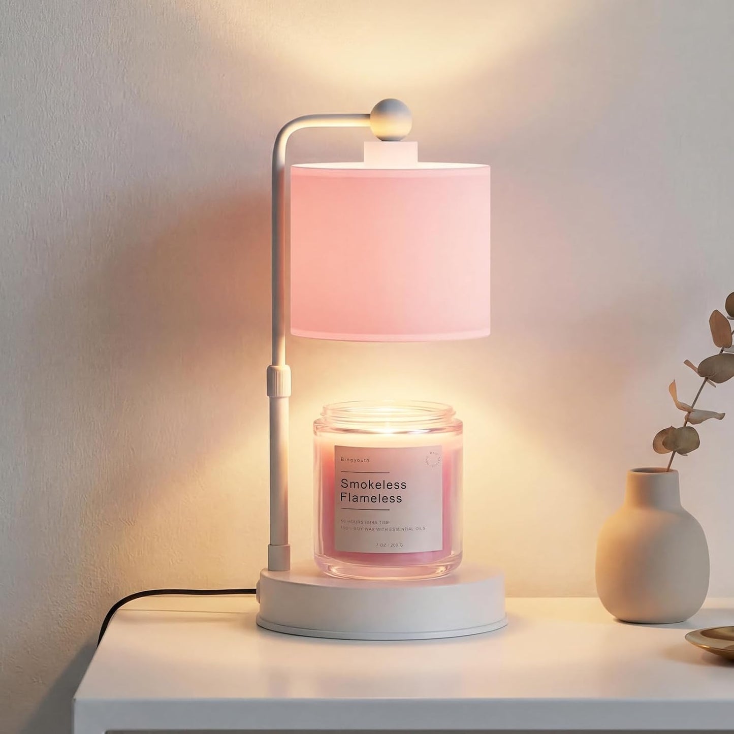Candle Warmer Lamp with Timer, Modern Farmhouse Candle Warmer, Height Adjustable & Dimmable Electric Candle Warmer Lamp, Includes 2 Bulbs, Birthday Gift for Women, Mom, Housewarming - Flaxen