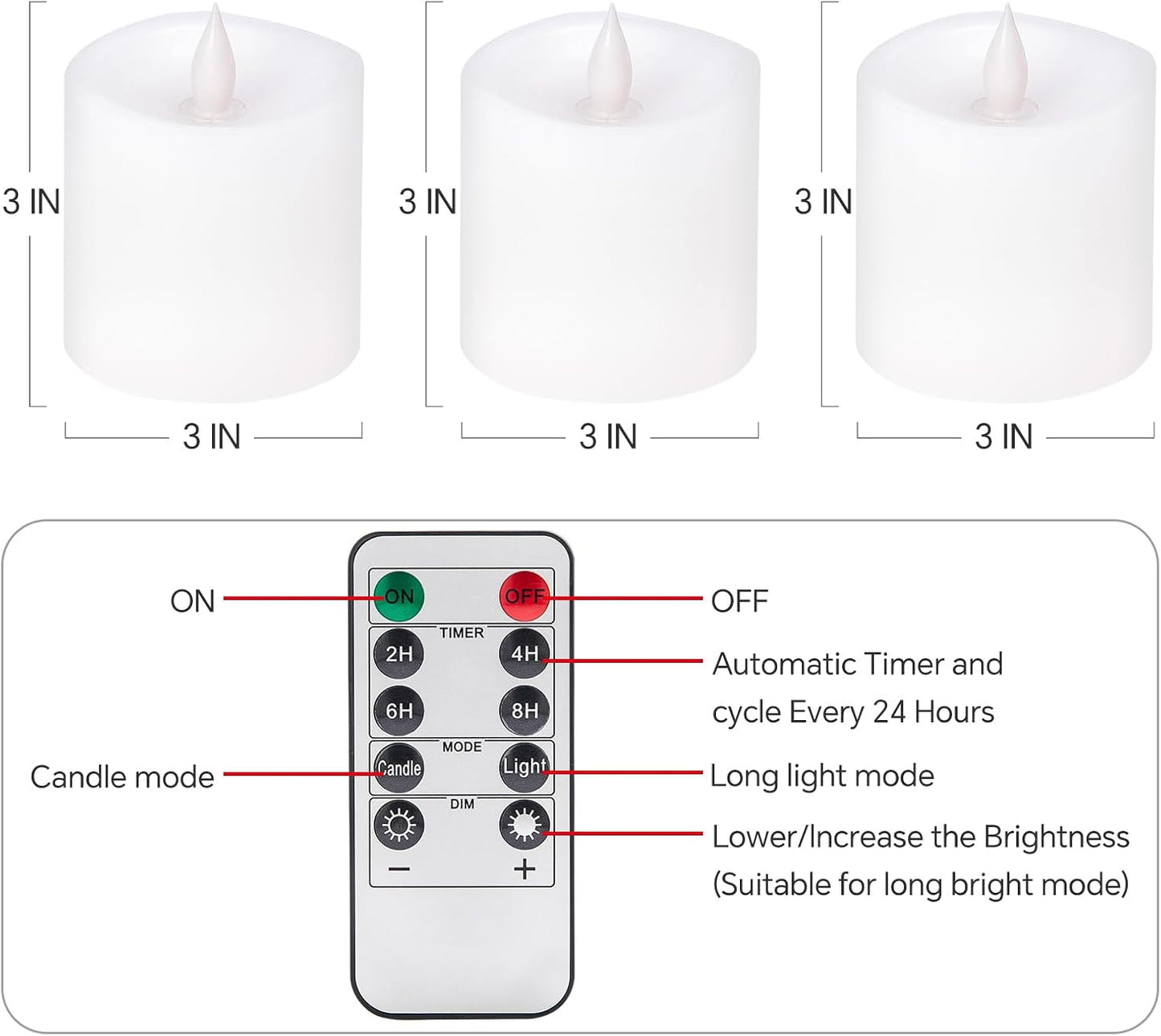 3x4 Flickering Flameless Candles Set of 3,Real Wax Pillar LED Candles,with Timer,4 inch Flameless Candles with Remote,for Party Wedding Holiday Home Decor,Ivory