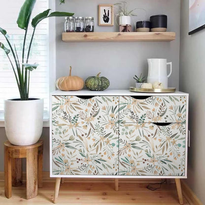MuralPeel White/Pink/Gold Floral Garden Black Blue Flowers Vintage Peel and Stick Wallpaper Self Adhesive Removable Easy Peel Off Contact Paper Stick on Wall Paper for Bedroom Cabinet Renter Friendly
