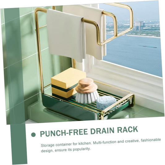 Hemobllo Wall Mounted Kitchen Drain Rack Gold Sponge Holder Compact Duster Cloth Storage Organizer Lightweight Cleaning Tool Stand