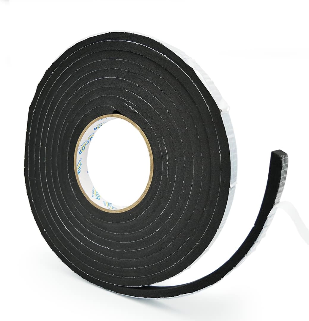 Alenor EPDM Black Foam Insulation Tape Self Adhesive 1/8"x1" x 50' Ft –Pack of 1- Weather Stripping for Doors & Windows,Soundproofing,Door Seal,Weatherstrip,Pipe Cooling,Air Conditioning Seal Strip