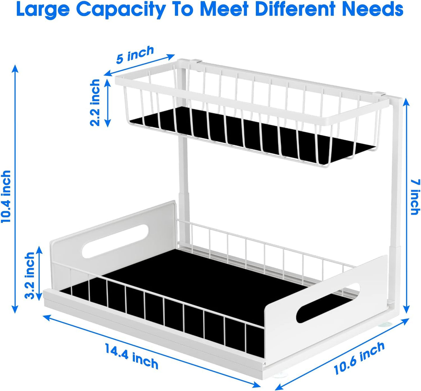 Under Sink Organizer, 2 Tier Pull-Out Cabinet Storage Shelf, Rust-Resistant Metal Organizer for Kitchen Bathroom Laundry Room, No Tools Installation, 1 Pack Black