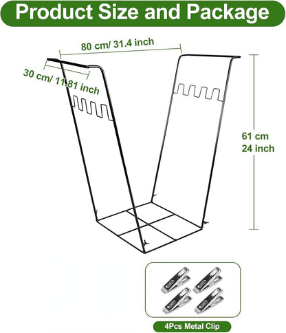 Trash Bag Holder Stand, Outdoor Garden Garbage Bag Holder Holds 30-45 Gallon Bags, Metal Leaf Bag Holder Stand with 4 Fixing Clips and 2 Garbage Bags, For Outdoor Yard Camping Garden Lawn