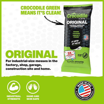 Crocodile Cloth Original Cleaning Wipes, Heavy-Duty Multi-Surface Hand & Tool Wipes, Water-Based, Safe on Skin, 100 Count, 15 x 10 Inch