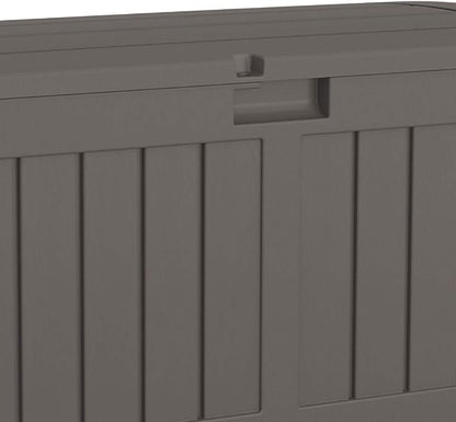 Suncast 50 Gallon Plastic Deck Box with Molded Lockable Feature and Weathertight Construction for Home, Patio, Lawn, and Garden Storage, Gray
