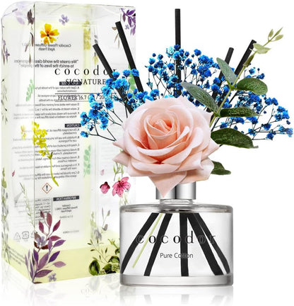 COCODOR Flower Reed Diffuser Set / 6.7oz / Cashmere Vanilla/Scent Diffuser with Sticks Home Fragrance Reed Diffuser for Bathroom Shelf Decor