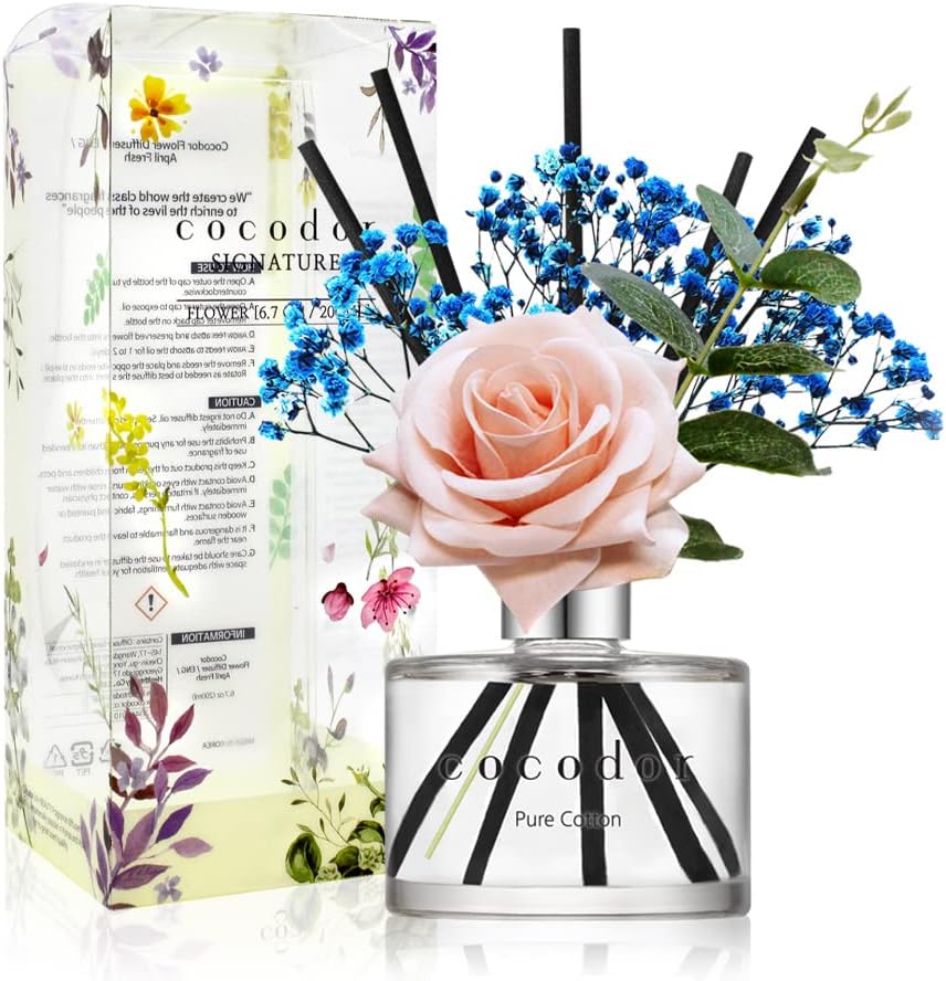 COCODOR Flower Reed Diffuser Set / 6.7oz / Garden Lavender/Scent Diffuser with Sticks Home Fragrance Oil Reed Diffuser for Bathroom Shelf Decor