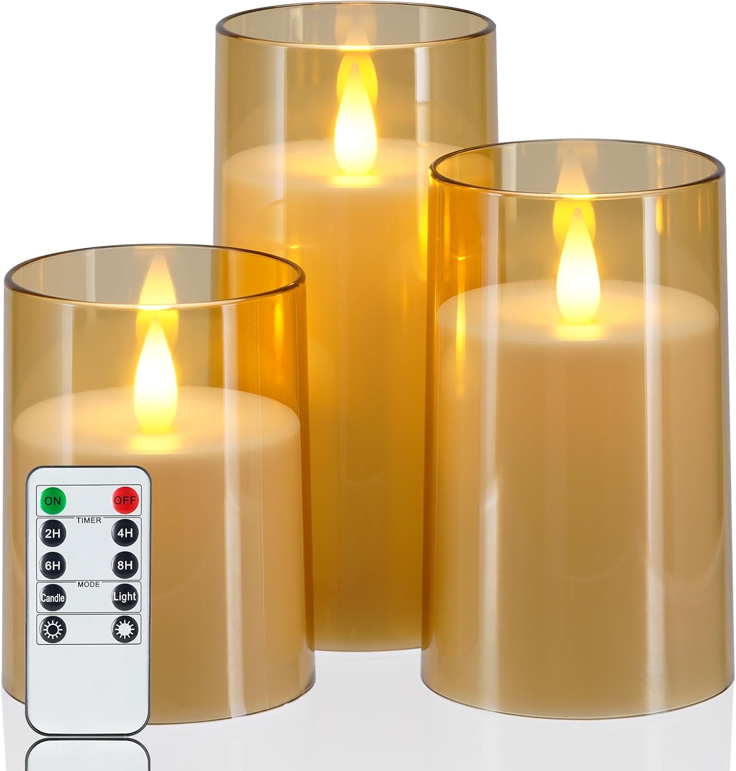 Homemory Realistic Flickering Battery Operated Candles, LED Fake Electric Candle with Remote Control and Timer, Flameless Candles for Home, Christmas Decoration, White, Set of 3