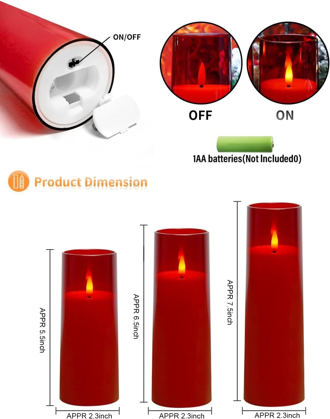 kakoya Flickering Flameless Candles Battery Operated with Remote and 2/4/6/8 H Timer Plexiglass Led Pillar Candles Pack of 9(D2.3 xH5.5 6.5" 7.5") with Realistic 3D Wick Candles for Home Decor(Ivory)